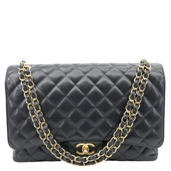 Chanel  Classic Double Flap Maxi Caviar Leather Shoulder Bag Black - Picture 1 of 15